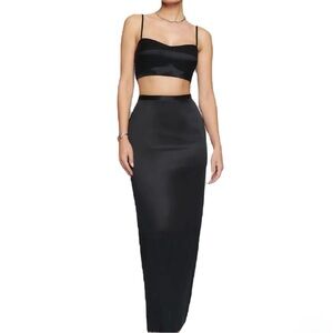 Reformation Elegant Black Silk Dress and Top Two-Piece Set